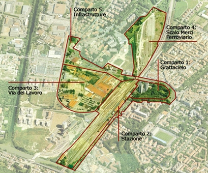 aerea dell'area Stazione Ferroviaria e Grattacielo